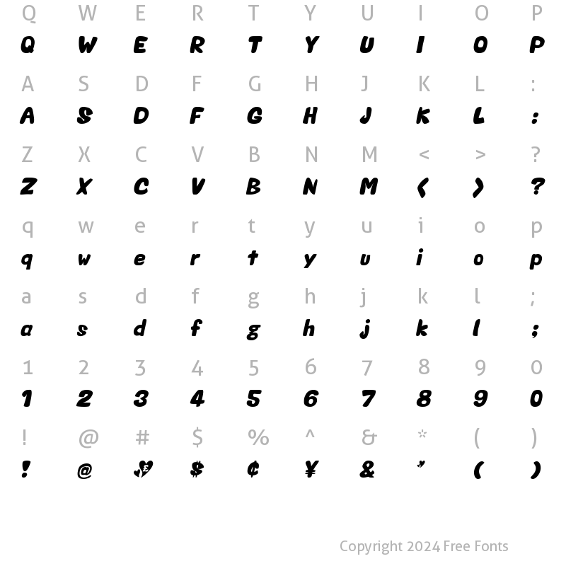 Character Map of Valentine Oblique