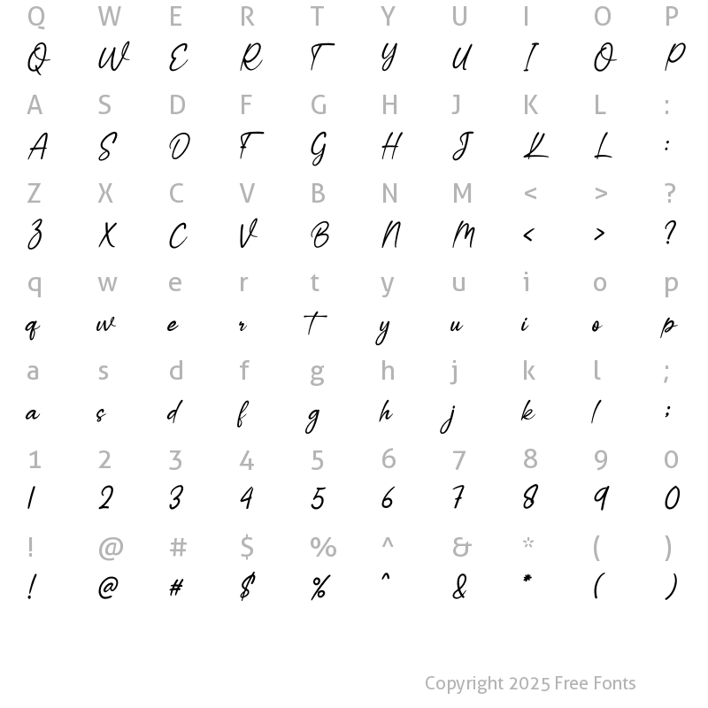 Character Map of Valentine Signature Regular