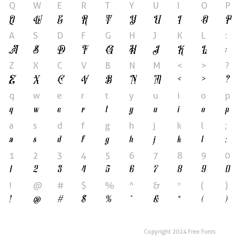 Character Map of Valentino Italic