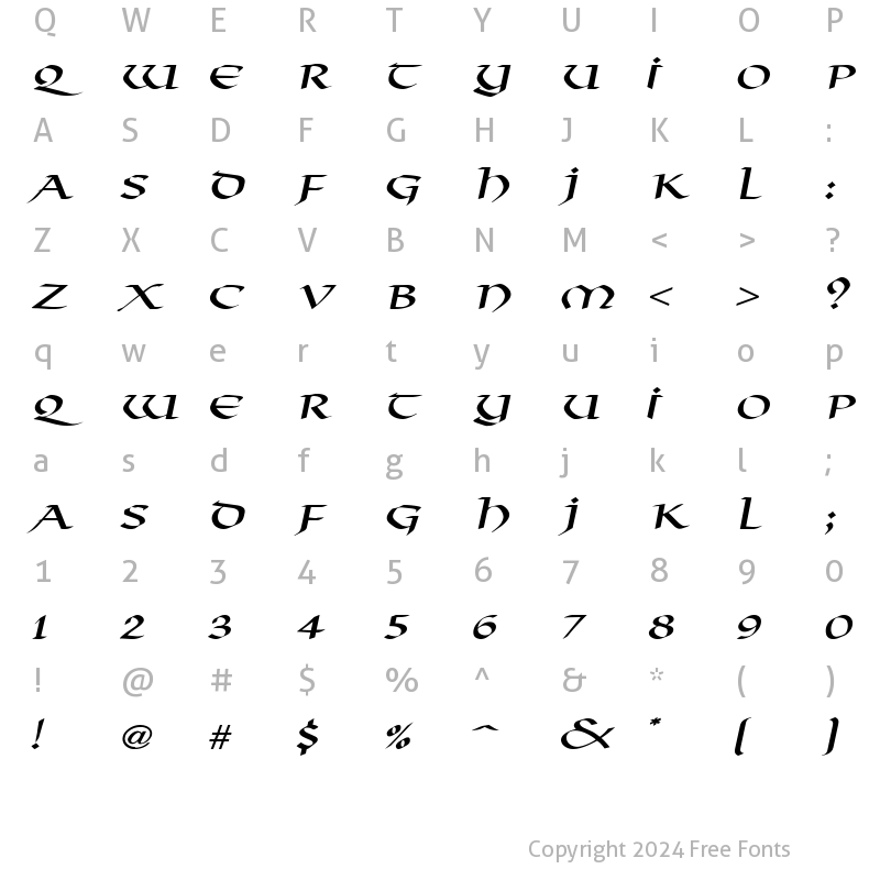 Character Map of Valhalla Wide Italic