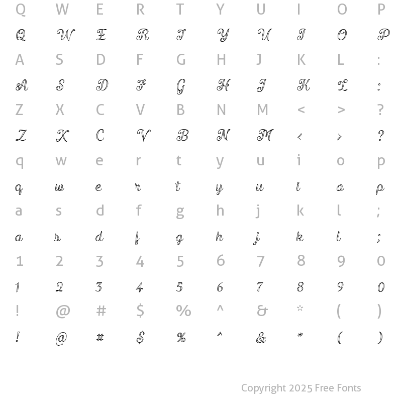 Character Map of Validity Script Italic