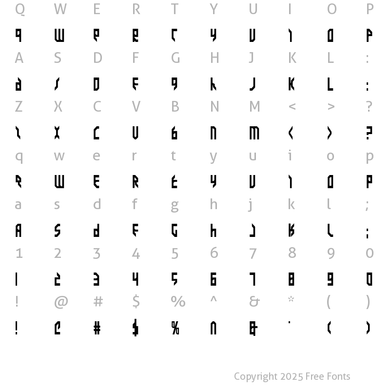 Character Map of Valkyrie Bold Bold