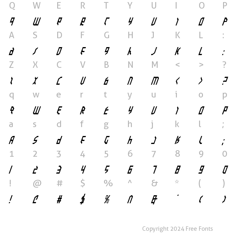 Character Map of Valkyrie Italic Italic