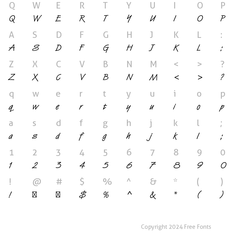 Character Map of Van Dijk Std Regular