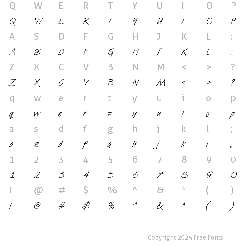 Character Map of VanDijk31 Becker Regular