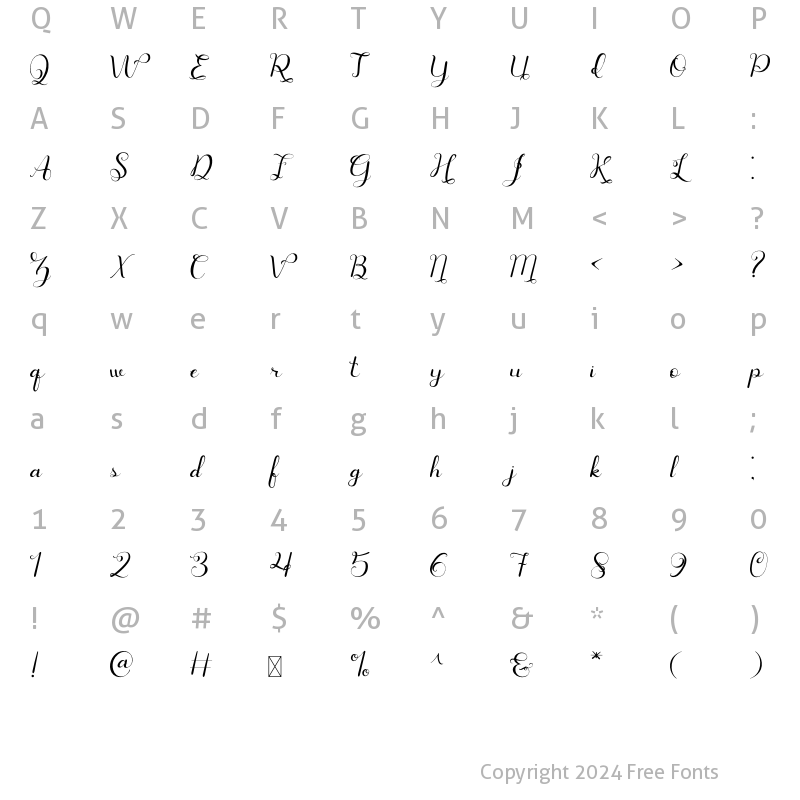 Character Map of Vanetta Regular