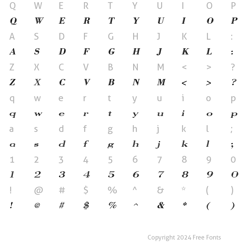 Character Map of Vangard Italic