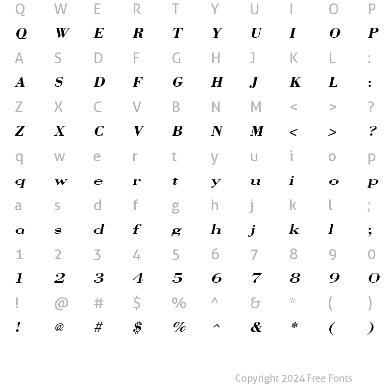 Character Map of VangardSolid Italic