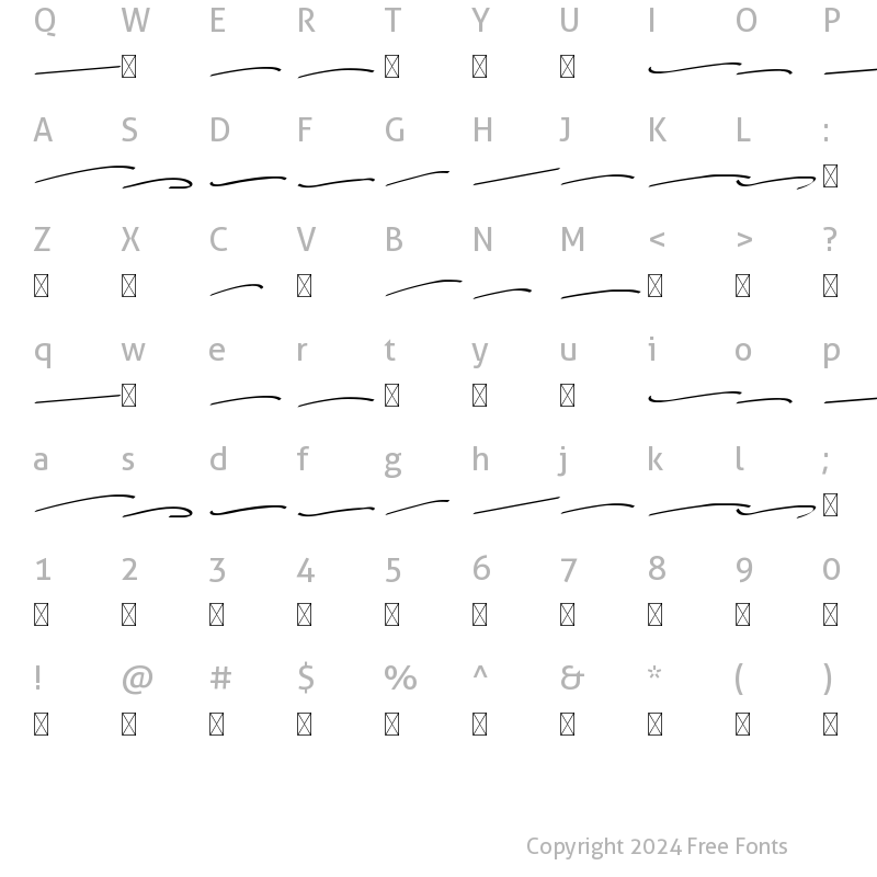 Character Map of Vanilla Slant Swash