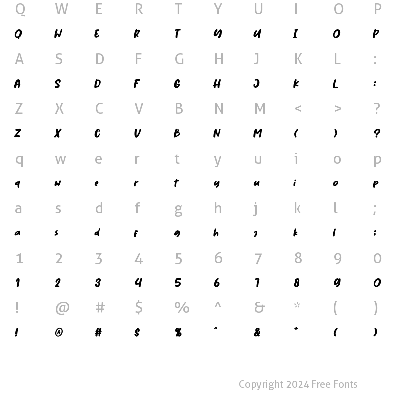 Character Map of Vanilla Twilight Italic