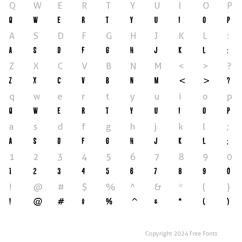 Character Map of Vanishing Boy BTN Bold