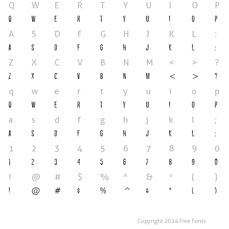 Character Map of Vanishing Boy BTN Light Regular