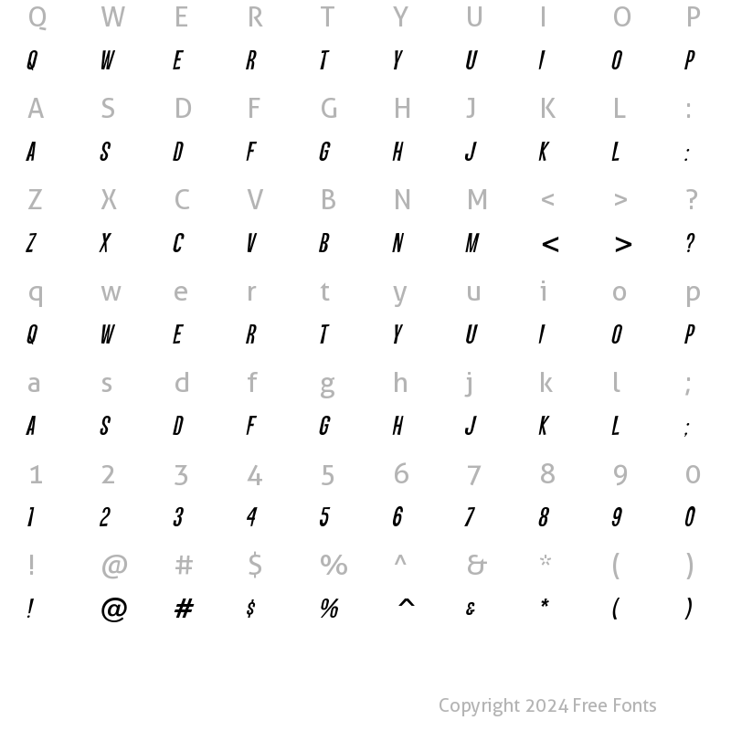 Character Map of Vanishing Boy BTN Oblique