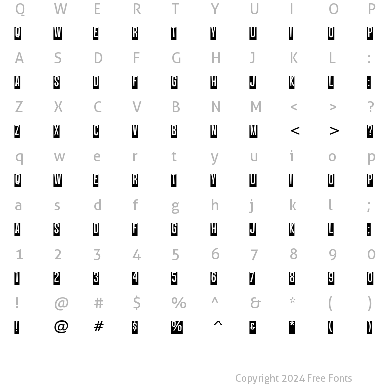 Character Map of Vanishing Boy BTN Reversed Lift Regular