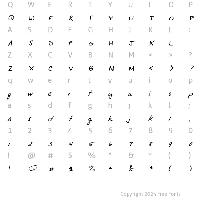 Character Map of VansHand Italic