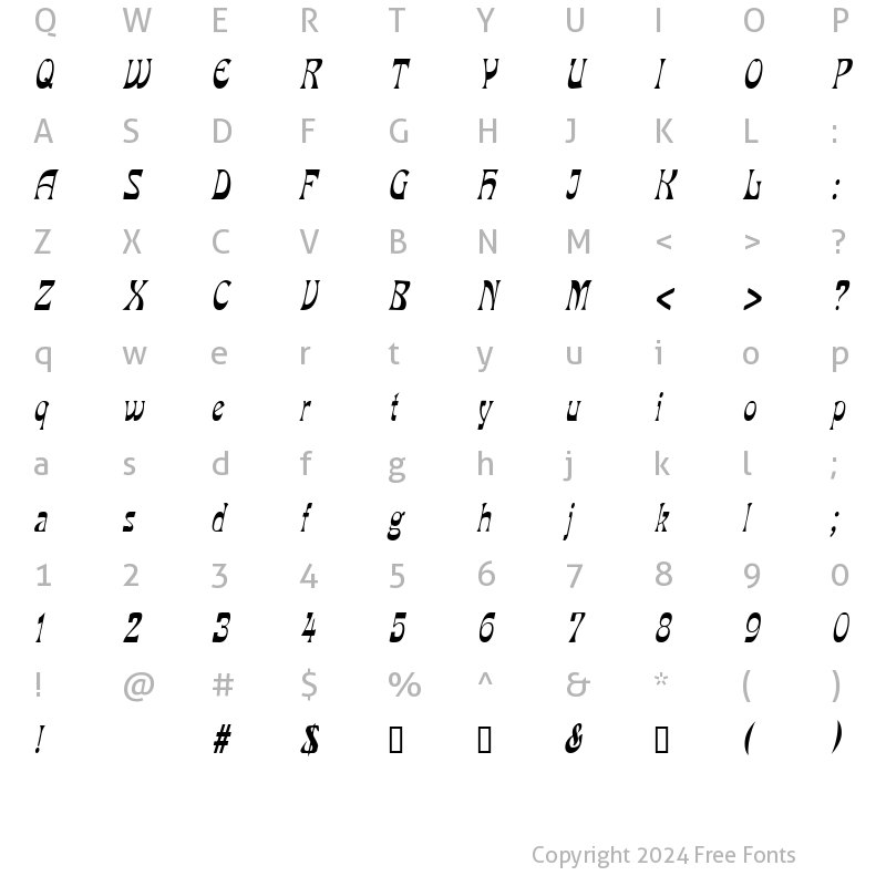 Character Map of VanVeenCondensed Italic