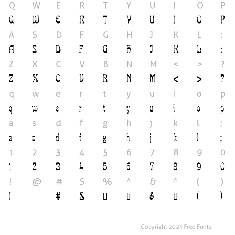 Character Map of VanVeenCondensed Regular