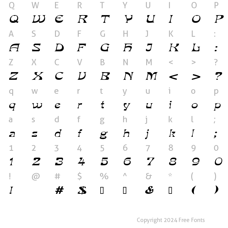 Character Map of VanVeenExtended Italic