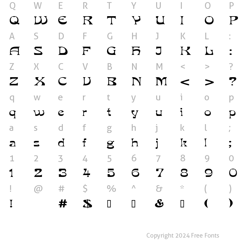 Character Map of VanVeenExtended Regular