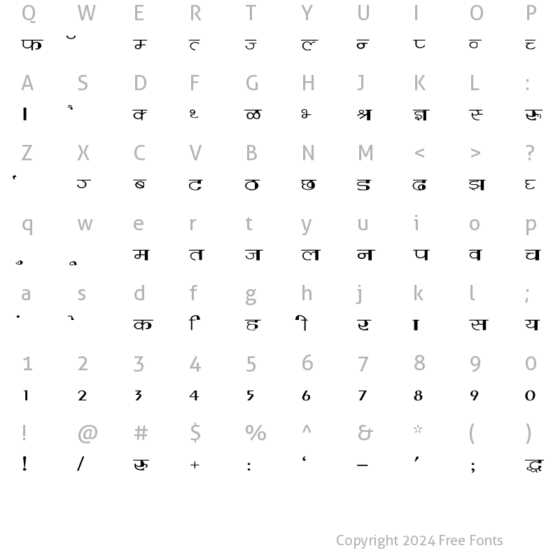 Character Map of Varsha Wide Regular