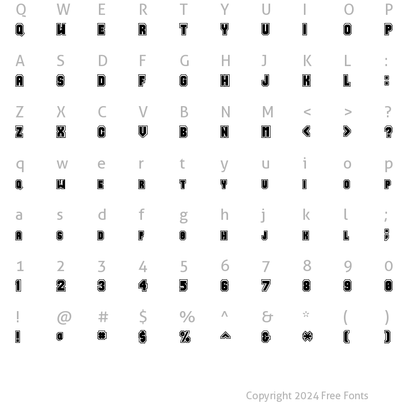 Character Map of Varsity Roman