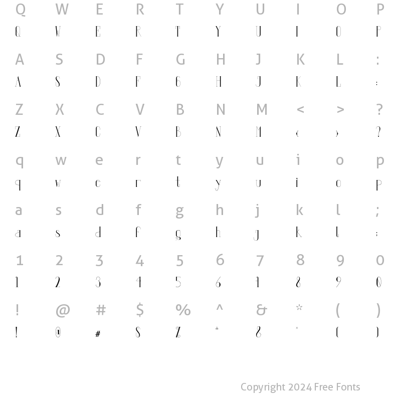 Character Map of Vaynard Mt Regular