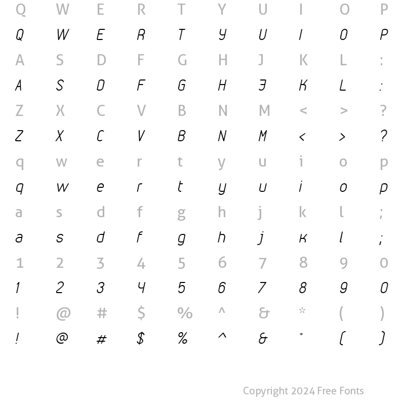 Character Map of VDS Thin Italic