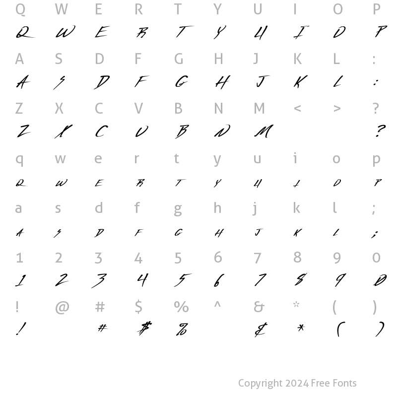 Character Map of Vecker Bold Italic Regular