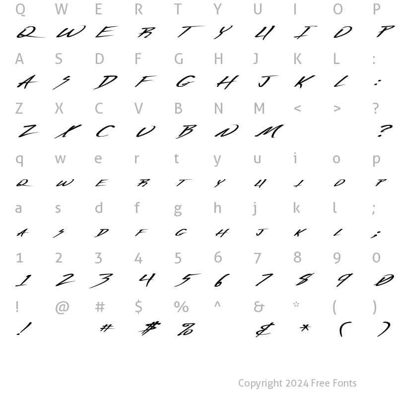 Character Map of Vecker Ex Bold Italic Regular