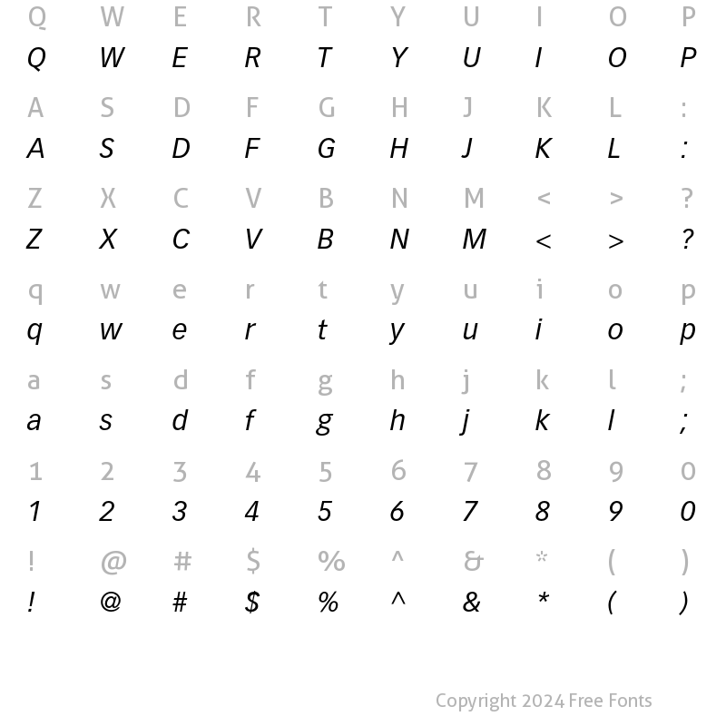 Character Map of Vectora LT Std 56 Italic