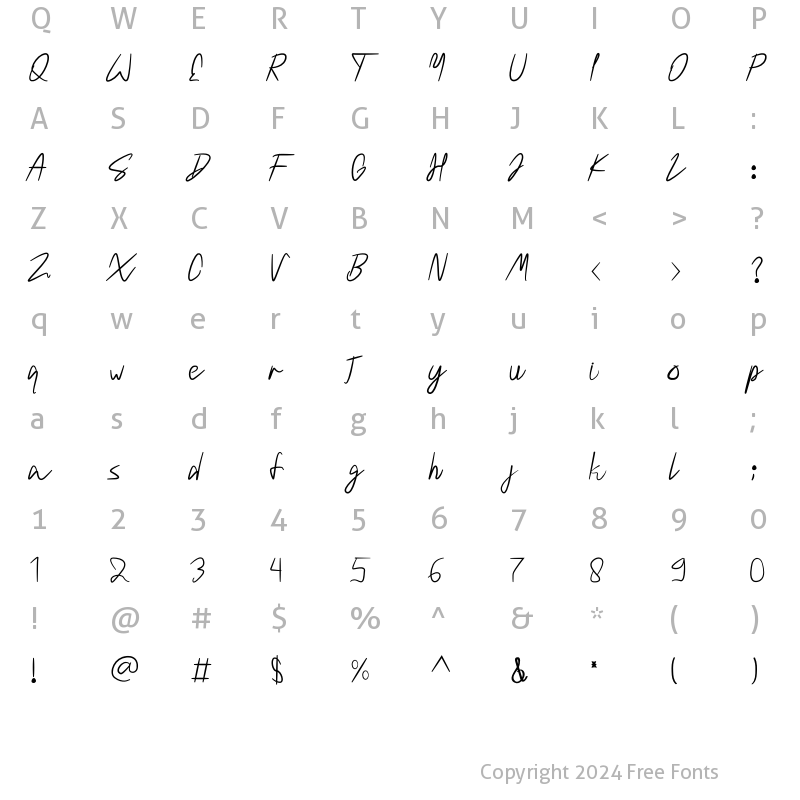 Character Map of Velasquis Tamyra Script