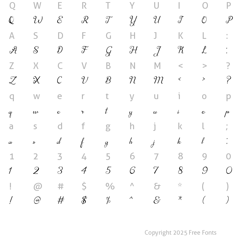 Character Map of Velisya Regular