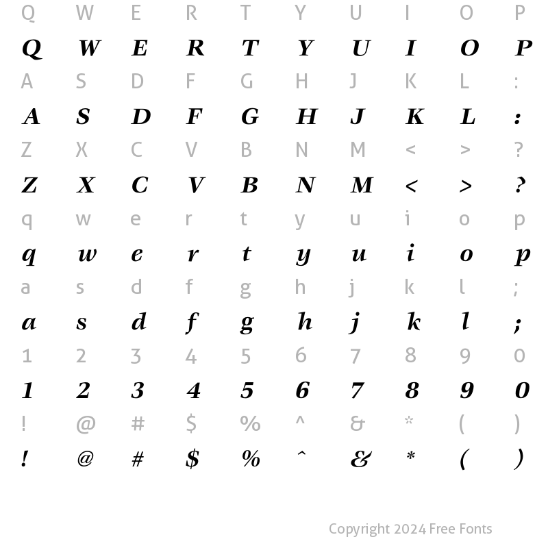 Character Map of Veljovic Bold Italic