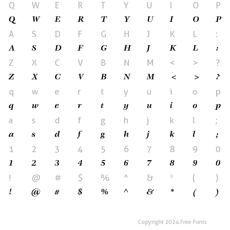 Character Map of Veljovic LT Book Bold Italic