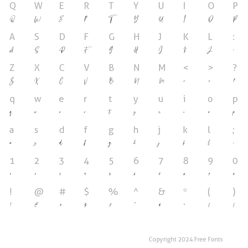 Character Map of Vellizta Regular