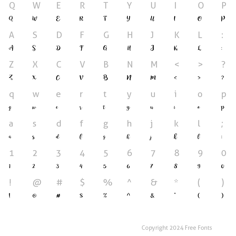 Character Map of Velosia Regular