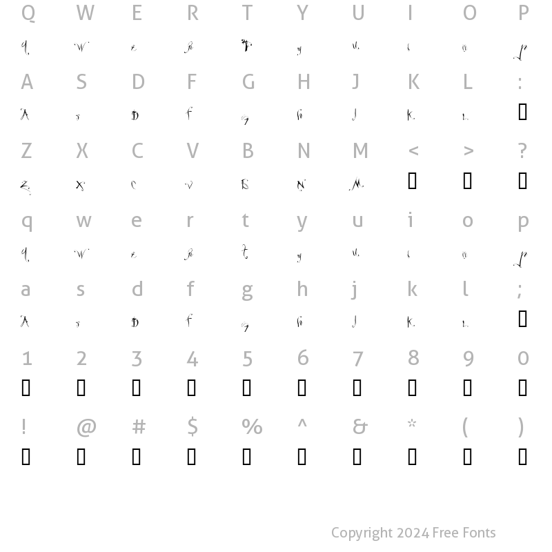 Character Map of Velour Regular