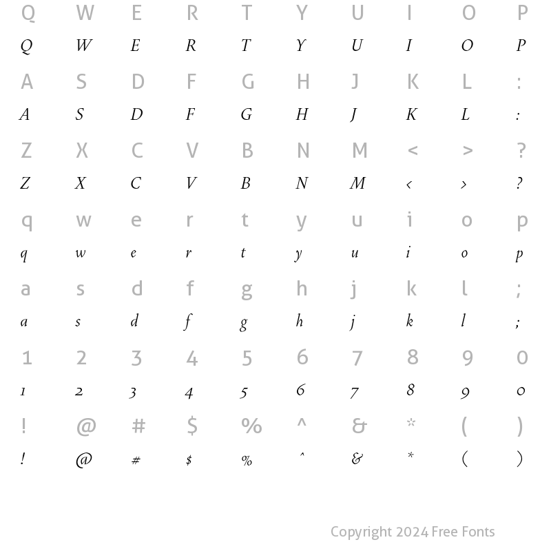 Character Map of VendettaLight Italic