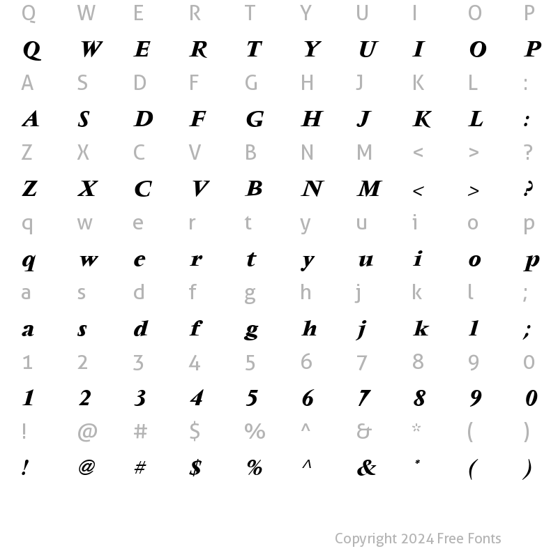 Character Map of Vendome ICG BoldItalic