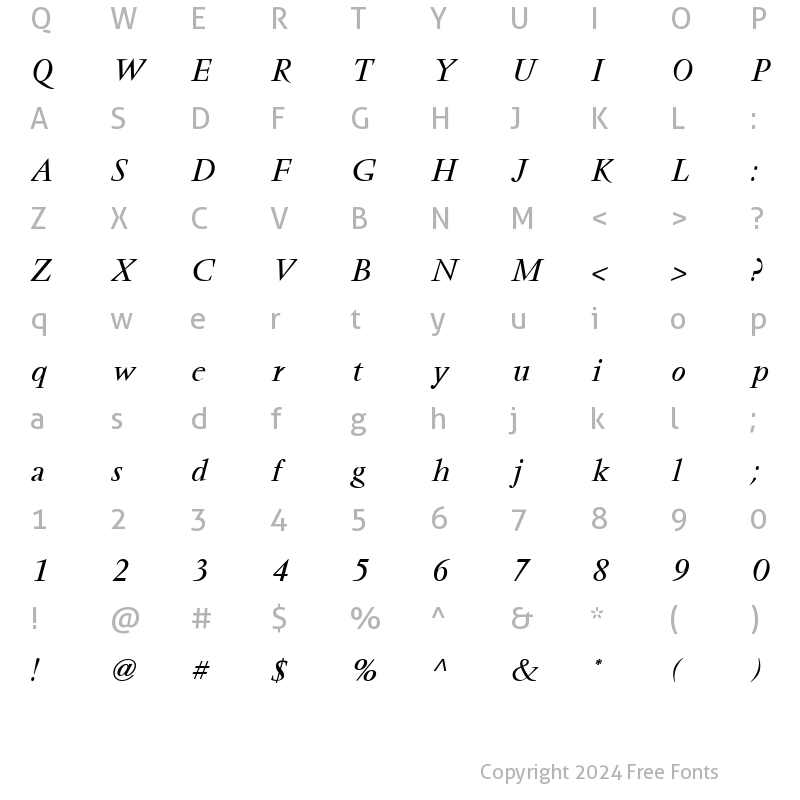 Character Map of Vendome ICG Italic