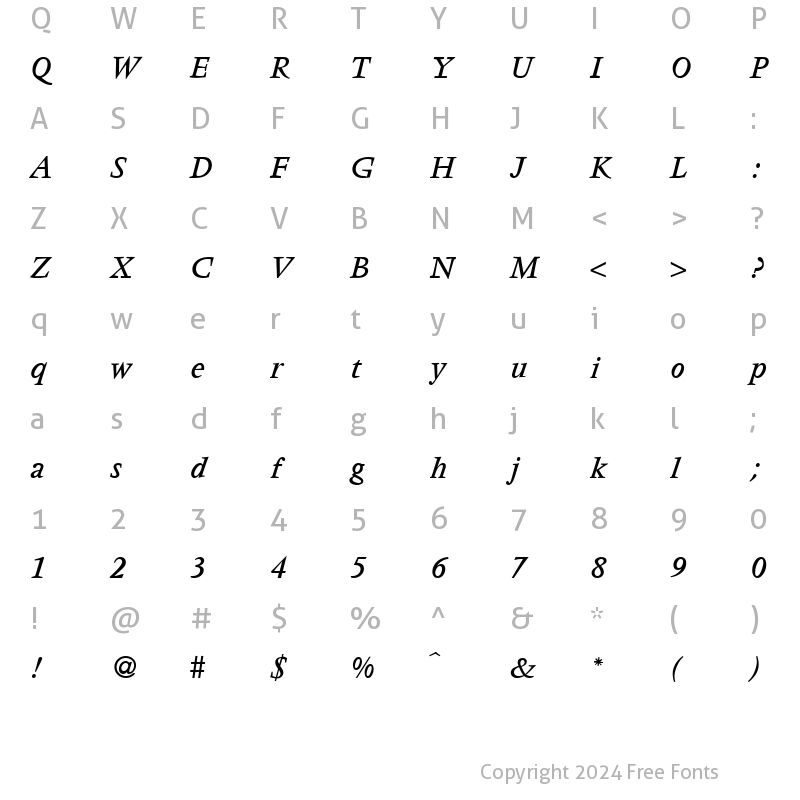 Character Map of VendomeTwo RegularItalic