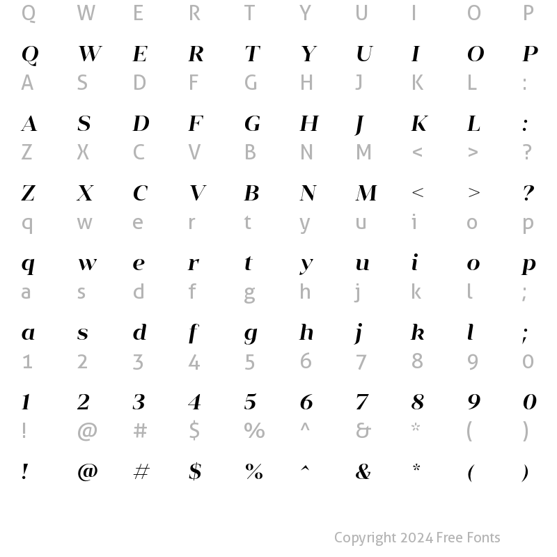 Character Map of Vendura SemiBold Italic
