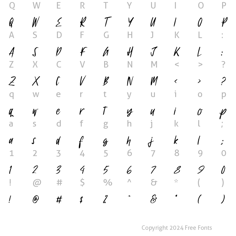 Character Map of ventta watter Italic