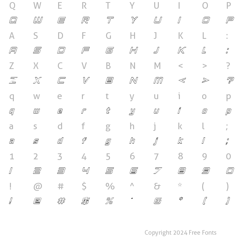 Character Map of VentureOutlineOblique Regular