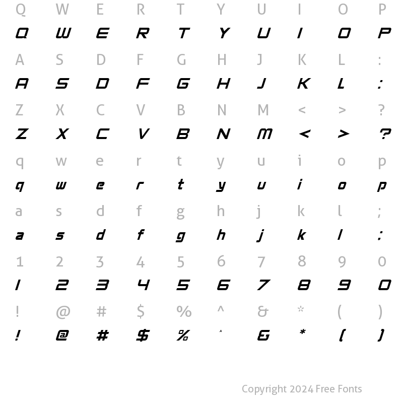 Character Map of VentureRegularOblique Regular