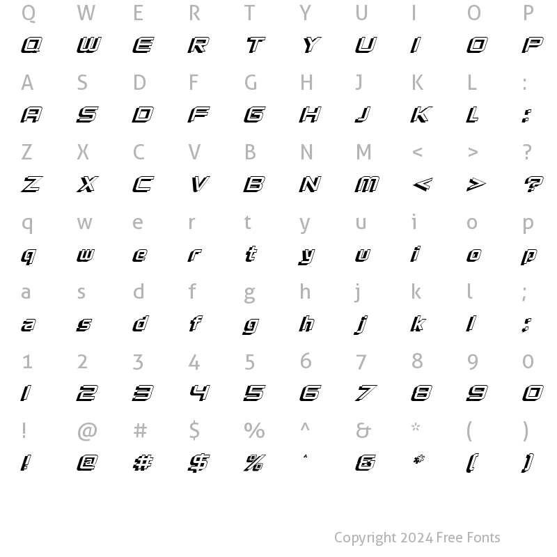 Character Map of VentureShadowOblique Regular