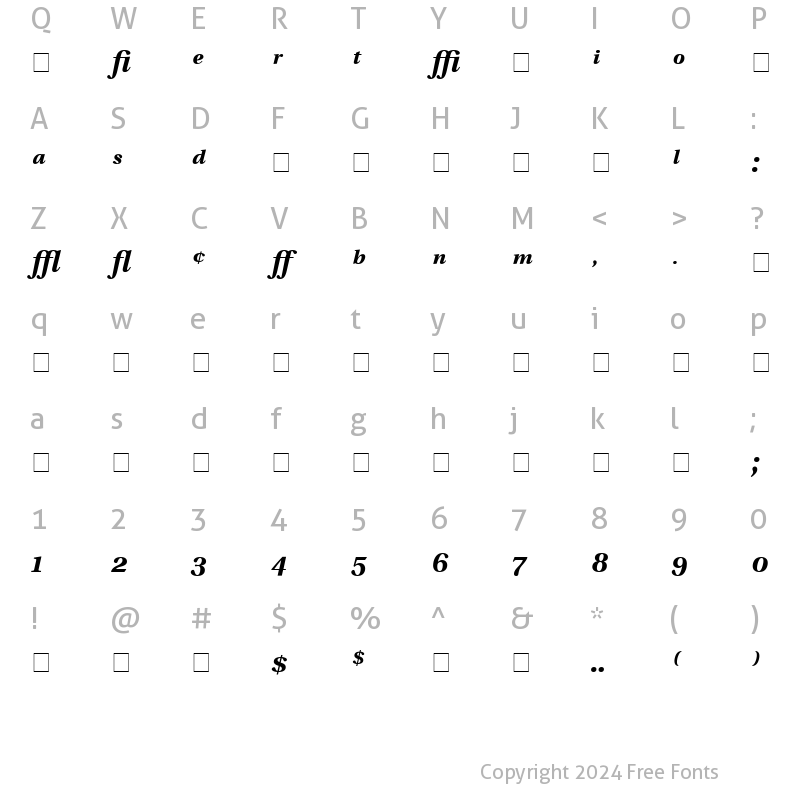 Character Map of Veracity Pro Black SSi Bold Italic