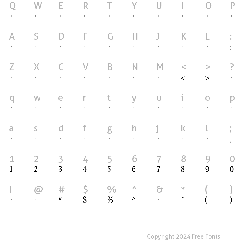 Character Map of VeroneseBookCondensedTab Medium