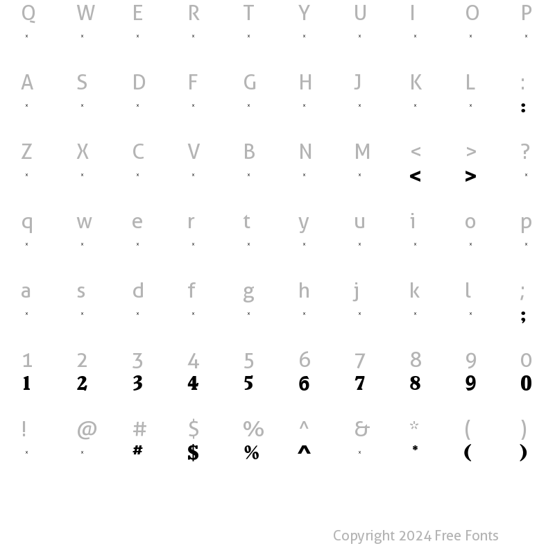 Character Map of VeroneseExtraBoldTab Medium