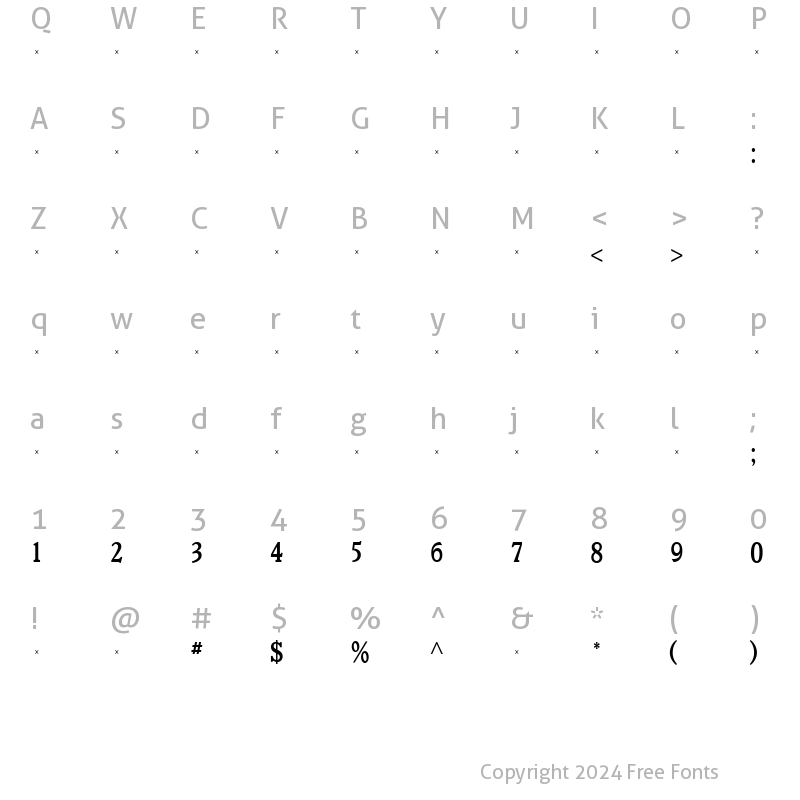 Character Map of VeroneseMediumCondensedTab Medium